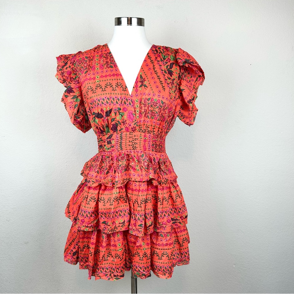OLIVACEOUS Floral & Ruffle V-Neck Mini Dress